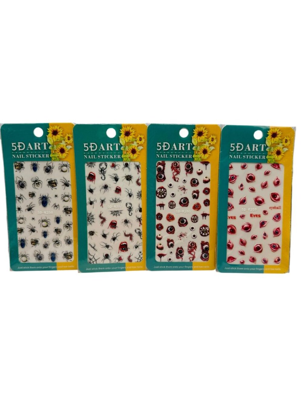 5D Art Nail Stickers Halloween Designs - Spiders Eyeballs & Webs